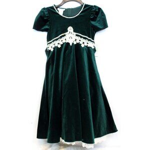 NWT Bonnie Jean Green Velvet Dress Girl's sz 10 Lace Short Sleeve Tie  Long